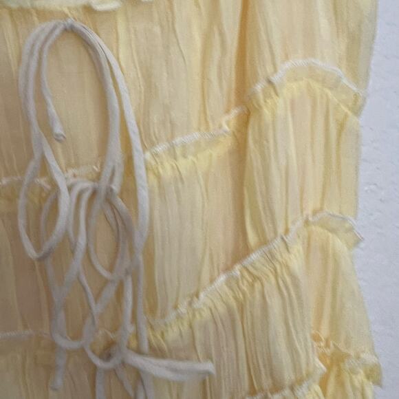 Billy J Halo Maxi Dress Lemon Yellow Polyester Ruffle Tiered Spaghetti Strap - Picture 4 of 14